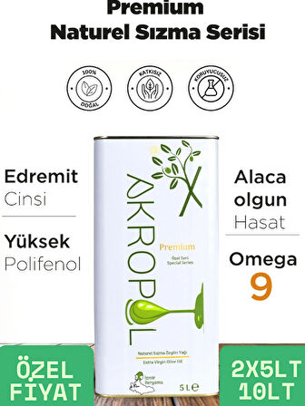 Natürel Sızma Zeytinyağı- Soğuk Sıkım Zeytinyağı-Alaca Hasat-Düşük Asit-Polifenollü  - 5 x 2 =10litre