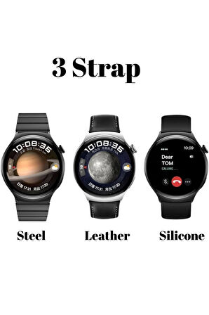 Android IOS Uyumlu 3 Kordonlu AMOLED Ekran Kadın Erkek Akıllı Saat 3 Strap Smart Watch