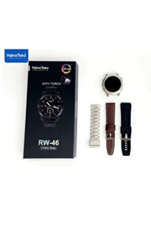 RW 46 Large Amoled Sport Watch With Torch Black Edition Wireless Charge 3 Strap Premium Series