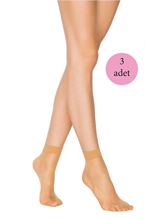 3 Adet Fit 15 Soket Ince Parlak Kısa Çorap Ten
