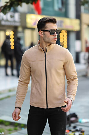 Premium Örme Triko Kol Dik Yaka Süet Ceket