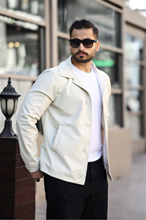 Yeni Sezon Erkek Baharlık Düğmeli İtalyan Kesim  Deri Ceket