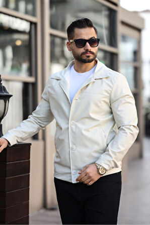 Yeni Sezon Erkek Baharlık Düğmeli İtalyan Kesim  Deri Ceket