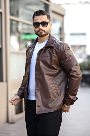 Yeni Sezon Erkek Baharlık Düğmeli İtalyan Kesim  Deri Ceket