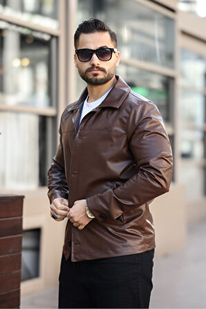 Yeni Sezon Erkek Baharlık Düğmeli İtalyan Kesim  Deri Ceket