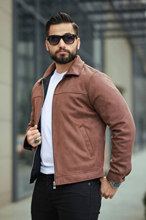 Basic Old Money Polo Yaka Astarlı Süet Ceket