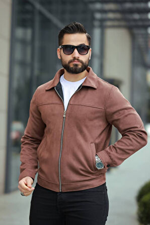 Basic Old Money Polo Yaka Astarlı Süet Ceket