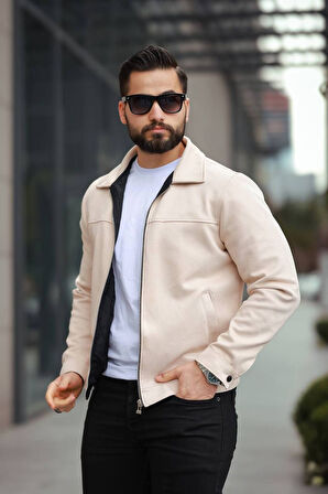 Basic Old Money Polo Yaka Astarlı Süet Ceket