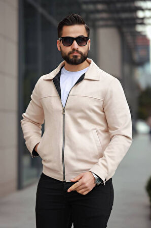 Basic Old Money Polo Yaka Astarlı Süet Ceket