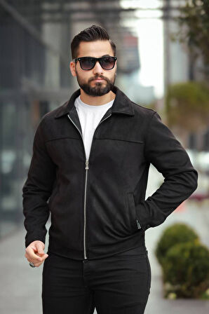 Basic Old Money Polo Yaka Astarlı Süet Ceket