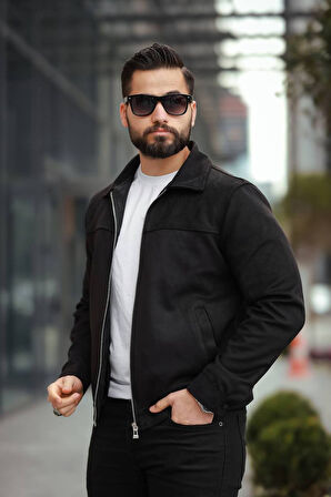 Basic Old Money Polo Yaka Astarlı Süet Ceket