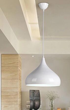 Rys Retro Metal Dekoratif Beyaz Kafe Mutfak Aydınlatma Tekli Sarkıt Avize Çap:43 cm