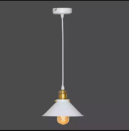 Retro Metal Dekoratif Beyaz Tekli Sarkıt Avize Çap:23 cm