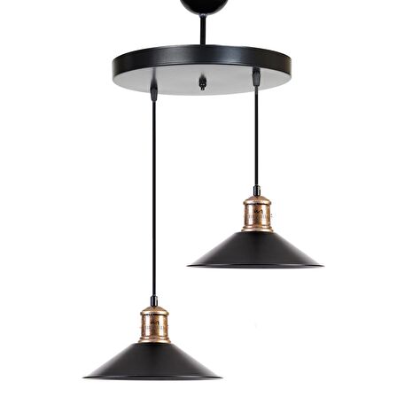 Rys  Retro Metal Siyah 2 Li Dekoratif Rustik Sarkıt Avize Çap :30 cm