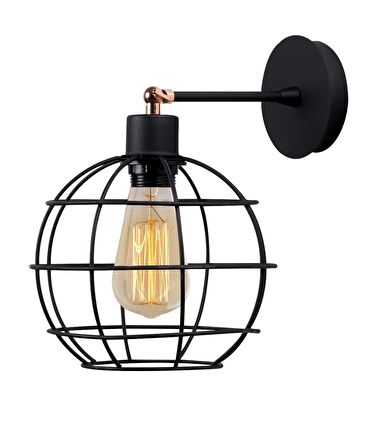 Retro Metal Kafesli Siyah Mafsallı Dekoratif Rustik Duvar Aplik