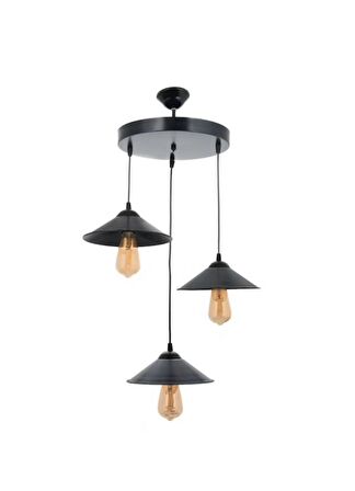 Kampanya Siyah Retro Metal 3 lü Rustik Dekoratif Sarkıt Avize