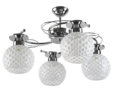 Rys Modern Krom 4 Lü Spor Dekoratif Camlı Tavan Sarkıt Avize