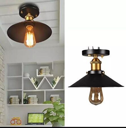 Rys Retro Metal Dekoratif Siyah Tavan Plofyoner Avize Çap. 23 cm
