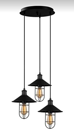 Rys Retro Metal Siyah Kafesli 3 lü Dekoratif Rustik Sarkıt Avize Çap:30 cm