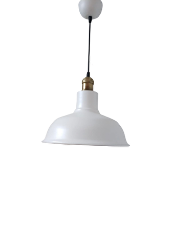 Rys Retro Metal Dekoratif Beyaz İçi Beyaz Eskitme Duylu Tekli Sarkıt Avize Çap:30 cm