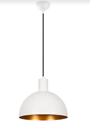 Retro Metal Beyaz içi Gold Dekoratif Kafe Mutfak Rustik Tekli Sarkıt Avize çap:30 cm 