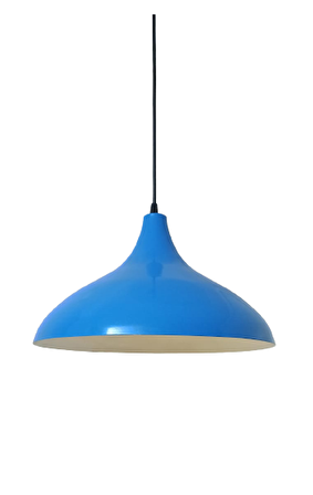 Rys Retro Metal Dekoratif Rustik Kafe Mutfak Aydınlatma Mavi içi Beyaz Sarkıt Avize Çap:35 cm