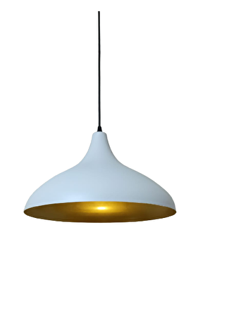 Rys Retro Metal Dekoratif Rustik Kafe Mutfak Aydınlatma Beyaz içi Gold Sarkıt Avize Çap:35 cm