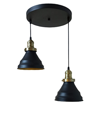 Rys Retro Metal Siyah 2 Li Dekoratif Rustik Sarkıt Avize Çap:30 cm