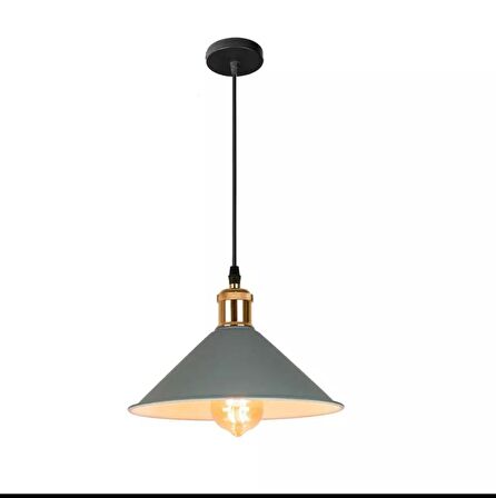 Rys Retro Metal Gri Tekli Sarkıt Kafe Mutfak Aydınlatma Çap:30 cm