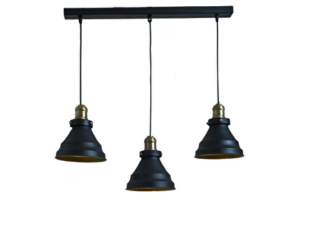 Rys  Retro Metal Siyah 3 Lü Masa üstü Sıralı Dekoratif Rustik Sarkıt Avize 60 cm genişlik