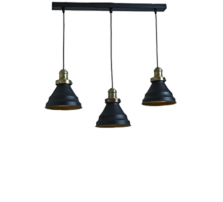 Rys Retro Metal Siyah 3 Lü Masa Üstü Sıralı Dekoratif Rustik Sarkıt Avize genişlik 60 cm