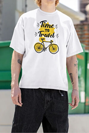 Oversize Time To Travel Yazılı Unisex Tişört