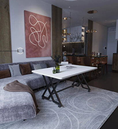 Reyyan Orta Sehpa Siyah Metal Ayak Tekerlekli 60 X100