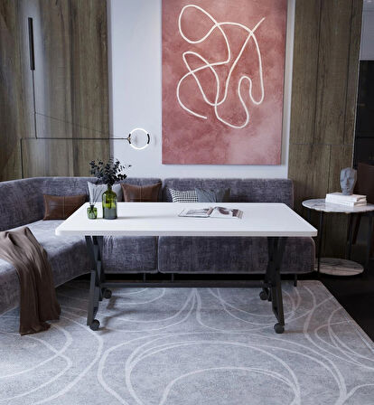 Reyyan Orta Sehpa Siyah Metal Ayak Tekerlekli 60 X100