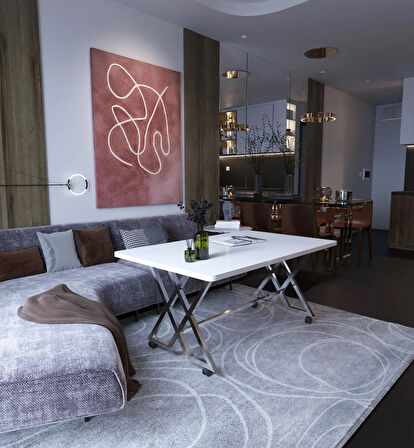 Reyyan Orta Sehpa Gümüş Metal Ayak Tekerlekli 60 X100