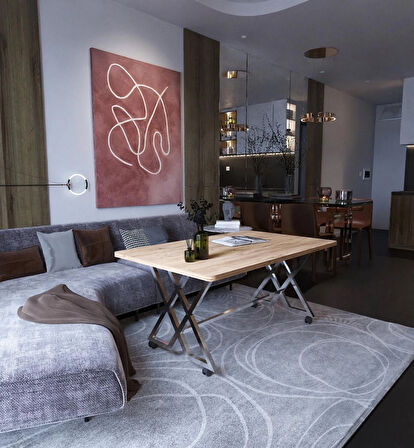 Reyyan Orta Sehpa Gümüş Metal Ayak Tekerlekli 60 X100