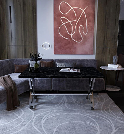 Reyyan Orta Sehpa Gümüş Metal Ayak Tekerlekli 60 X100