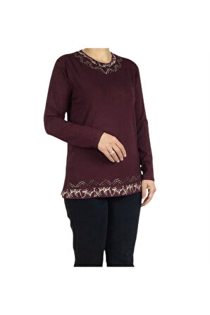 KADIN YAKA ETEK İŞLEME VE TAŞLI MEVSİMLİK NERGİS BLUZ