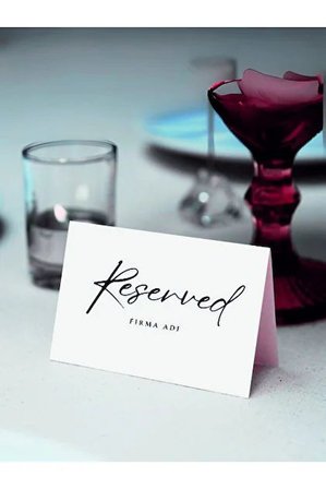 Premium Rezerve Masa Rezervasyon Kartı 100 Adet | Önü Beyaz Arkası Gri Katlanabilir Kalın Karton Masa Üstü Yer Kartı