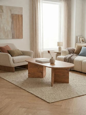 Modern Oval Orta Sehpa Minimal Ahşap Salon Sehpası Şık Tasarım