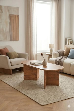 Modern Oval Orta Sehpa Minimal Ahşap Salon Sehpası Şık Tasarım