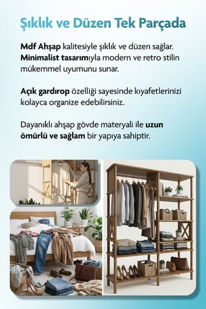 Tridihome GardIrop, Vestiyer  Çok amaçlı Askılı Raflı MDF Portmanto Antre Giriş Dolabı Ayakkabılık Organizer 120*38*170cm