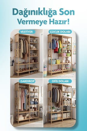 Tridihome GardIrop, Vestiyer  Çok amaçlı Askılı Raflı MDF Portmanto Antre Giriş Dolabı Ayakkabılık Organizer 120*38*170cm
