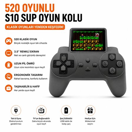 S10 SUP Oyun Kolu ile Eğlence Hep Yanında TV Bağlantılı Nostaljik Oyun Konsolu 520 Oyun Tek Cihazda