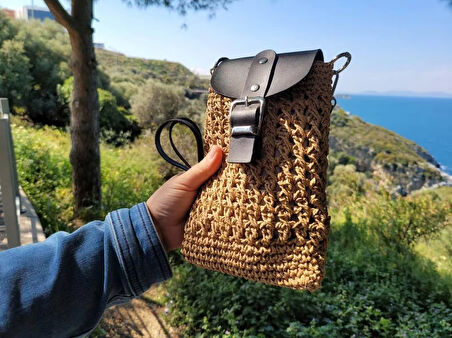 rustik bohem hasır çanta, otantik çapraz askılı çanta, deri kapaklı günlük mini çanta, kadınlar için hediye, doğum günü hediyesi