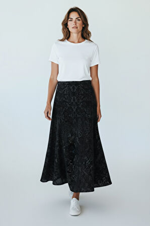 KADIN BELİ LASTİKLİ DESENLİ SEKİZ PARÇA BALIK ETEK