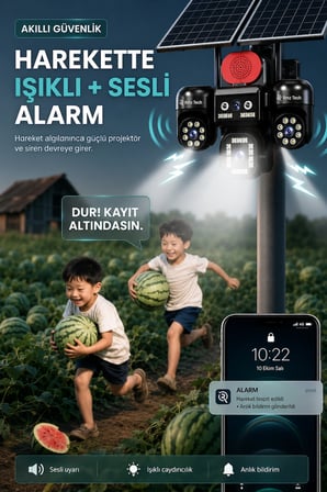 Avenir S446 4 Kameralı Telefondan 3 Dönebilir Güneş Enerjili Güvenlik - AOV 7/24 Türkcell Sim Kart 1 Yıl Her Ay 8GB 128 Hafıza Hediye