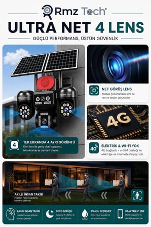 Avenir S446 4 Kameralı Telefondan 3 Dönebilir Güneş Enerjili Güvenlik - AOV 7/24 Türkcell Sim Kart 1 Yıl Her Ay 8GB 128 Hafıza Hediye