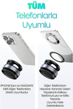 360 Araba Telefon Tutucu Ayarlanabilir Masa Üstü Vakumlu Mıknatıslı Magsafe Telefon Tutucu Siyah