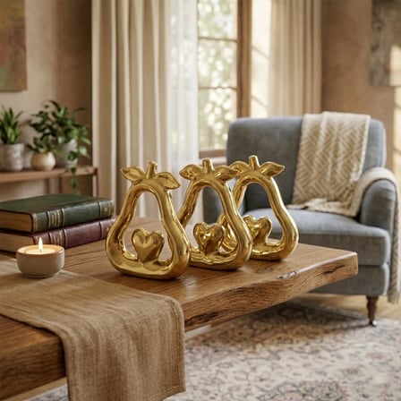 Eco Lounge Armut ve Kalp Tasarımlı Seramik Biblo Gold Büyük Boy